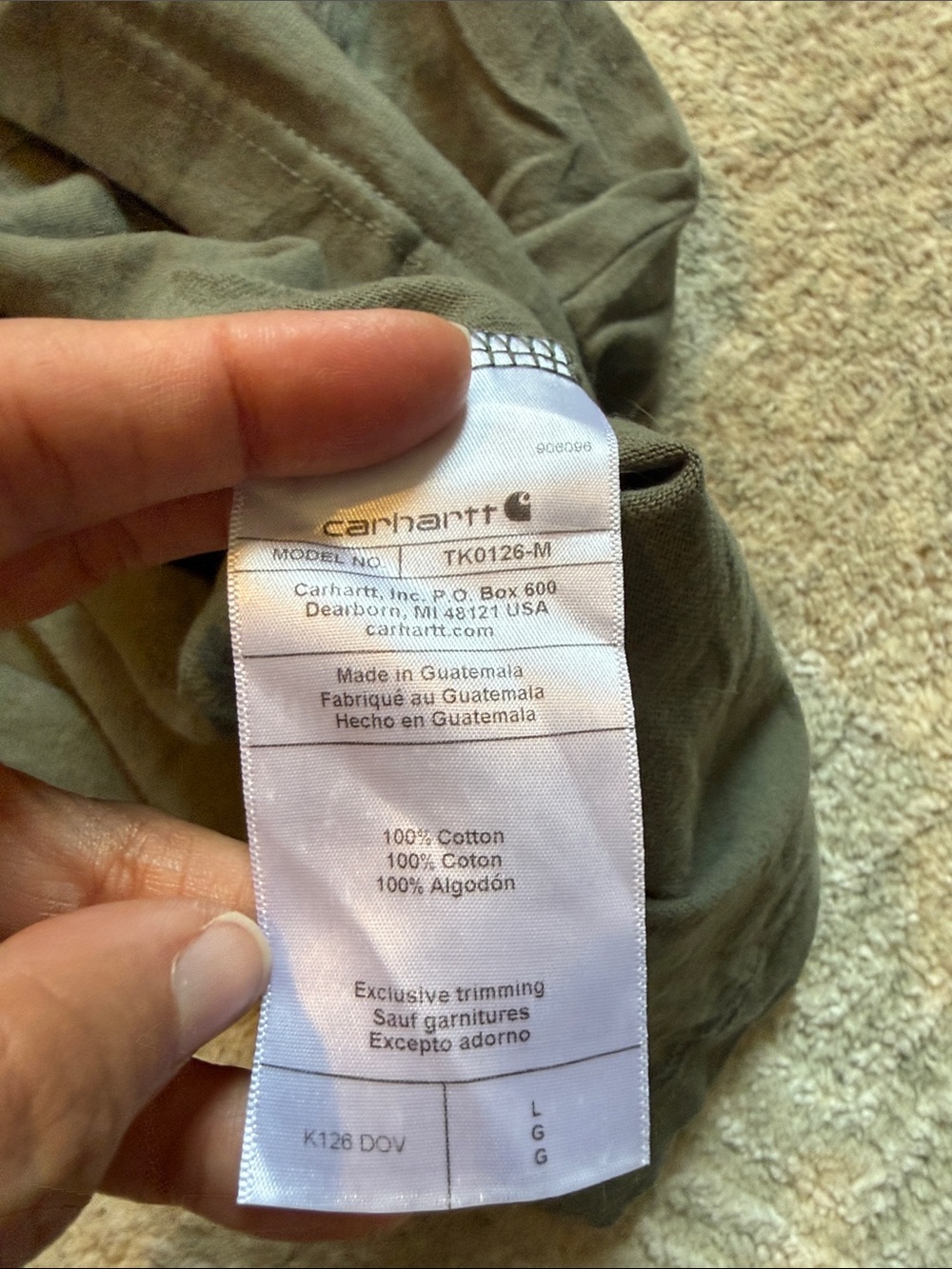 Carhartt Long-Sleeve Pocket T-Shirt — Olive Green - Picture 7 of 7